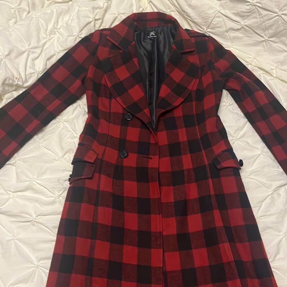 Buffalo plaid long winter coat